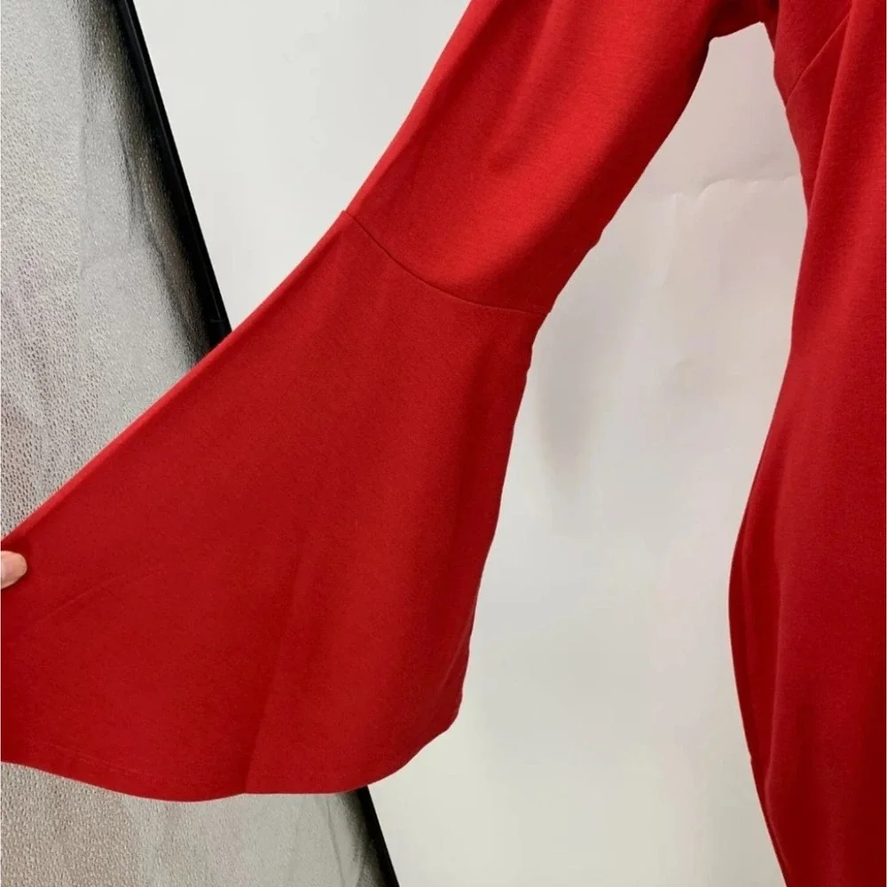 Venus Long Bell Sleeve Mock Neck‎ Zip Back Bodycon Sheath Dress Size Large